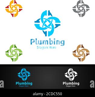 Infinity Klempnerlogo mit Wasser und Fix Home Konzept Design Stock Vektor