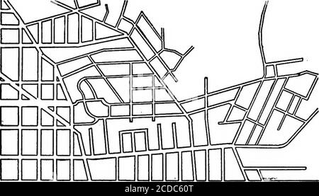 . Textbuch über Straßen & Gehwege . Abb. 2g. STRASSEN DER STADT. 293 Übel der ungeregelten Erweiterung, wird durch den Fall von Washington, D. C. gegeben Abb. 29 zeigt einen Teil der Stadt Washington, der ihre systematische Anordnung illustriert. Es besteht aus einem rechteckigen System, zusammen mit zwei Sätzen von Diag-onal Alleen, und offene Quadrate oder Kreise an den Intersektionen der Alleen. Abb. 36 zeigt eine Reihe von vorstädtischen Unterteilungen an den Grenzen der Stadt Washington, die zuvor gemacht. Abb. 30. Zur Verabschiedung des Gesetzes, das sie regelt. In somecases haben die Straßen der angrenzenden Unterteilungen nocommunication Stockfoto