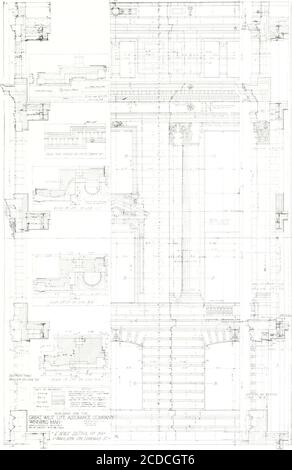 . Construction: Eine Zeitschrift für die Architektur-Engineering und Contracting Interessen von Kanada. CO^STRUCTJO N 137. ÄUSSERES DETAIL, GROSSES WEST LIFE ASSURANCE FIRMENGEBÄUDE. WINNIPEG, MANITOBA. JOHN D. ATCHISU.V. ARCHITliCT. 138 AUFBAU Stockfoto