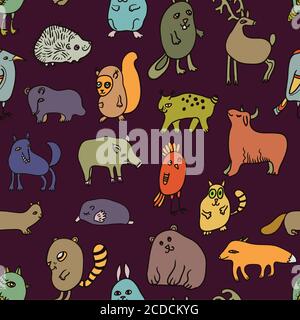 Nahtloses Muster mit niedlichen Cartoon Doodle Tiere Stock Vektor