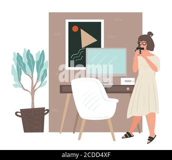 Frau im Büro, Manager oder Chef am Arbeitsplatz Stock Vektor