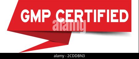 Rotes Papier Sprachbanner mit Wort GMP (Abkürzung für Good Manufacturing Practice) zertifiziert auf weißem Hintergrund (Vector) Stock Vektor