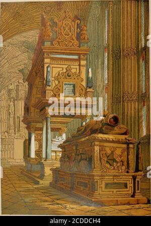 . Old England : ein malerisches Museum der königlichen, kirchlichen, baronialen, kommunalen und populären Antiquitäten. Ernüchternd gefüllt die Stunden bis vier Uhr, wenn sie schlief bis zum Tagesausbruch. Dann stand sie auf, stellte ihre Begleiter wieder auf, las ihnen ihren Willen vor, verteilte alle ihre Kleider, außer was sie an hatte, hieß sie Abschied nehmen und zog sich zurück, um vor einem Altar in ihrem Oratorium zu knien, bis die letzte Ladung kam. Abouteight, der Sheriff des Kreises, der in das Oratorium eintrat, stand sie auf, nahm das Kruzifix nieder und kam mit einem Hauch von Wohlgefallen und Majestät heraus, gekleidet in einem schwarzen Satinkleid, mit einem Schleier Stockfoto