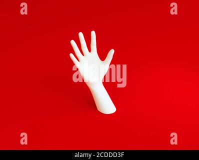 Die Hand der Person sucht Hilfe. Hand ruft um Hilfe. Fragen Sie nach dem Konzept der Hilfe. 3d-Illustration Stockfoto