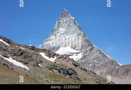 Das Matterhorn, das Wahrzeichen der Schweizer Alpen, Sommer Stockfoto