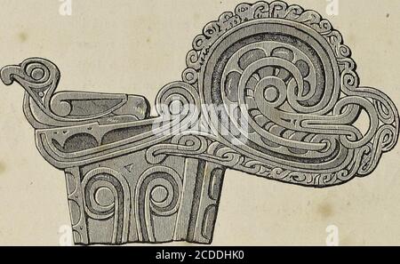. Die Grammatik des Ornaments . Geflochtene Stroh aus, die Sandwich-Inseln 111Si /« ? .•.; ? OENAMENT WILDER STÄMME. Die Ornamente in den Holzschnitten unten und an der Seite zeigen einen weit höheren Fortschritt in der Verteilung der gekrümmten Linien, das gedrehte Seil bildet den Typ, wie es natürlich von allen gekrümmten Linien im Ornament wäre.ngnmnil) Die Vereinigung von zwei Strängen für zusätzliche Stärke würde das Auge früh an die Spirallinie gewöhnen, und wir finden diese Form immer Seite an Seite mit m. Kopf des Kanus, Neuguinea. t:) Geometrische Muster, die durch die Verflechtung gleicher Linien in der Orna-ment jeder sav gebildet werden Stockfoto