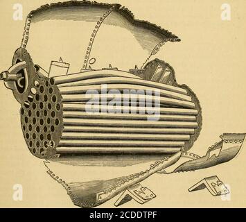 . Die Lokomotive . 132 LaSalle St. 404 Market St. 218 Main St. 328 Main St. 246 Superior St. 53 West Third St. ffito XatMtttot, HERAUSGEGEBEN VON DER HARTFORD DAMPFKESSELINSPEKTIONS- UND VERSICHERUNGSGESELLSCHAFT. Neue Serie – Vol I. HARTFORD, CONN., FEBRUAR 1880. Nr. 2. Explosion eines Patentkessels und ein kurzes Kapitel der Kesselgeschichte. Wer einen neuen Dampfkessel erfinden würde, würde gut daran tun, die Rekordausfällungen in dieser Linie, sowohl ökonomisch als auch konstruktiv, zu überdenken, bevor er seine Waren indis-kriminalely austreift. Und die Käufer von Dampfkesseln, die sich für ultimative Wirtschaftlichkeit jucken, und werden von einigen amb geführt Stockfoto