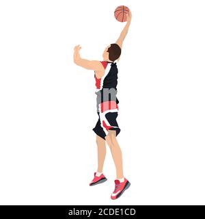 Professionelle Basketballspieler schießen Ball in den Reifen, Vektor-Illustration. Slam Dunk Shooting Technik Stock Vektor