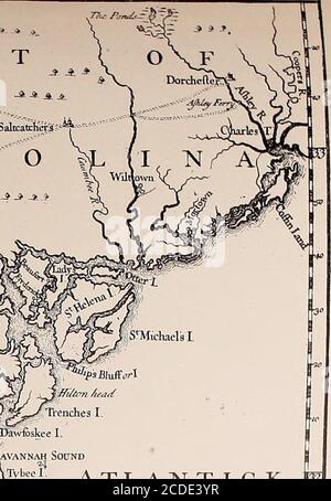 . Die spanische offizielle Konto des Angriffs auf die Kolonie von Georgien, in Amerika, und seiner Niederlage auf St. Simons Island von General James Oglethorpe . Savannah Sound §KL ATLANTIC K Xvaffiai StFCathenne3 I. Stockfoto