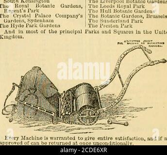 . Die Gärtnerchronik und die landwirtschaftliche gazette . s wurden auf Antrag an T. S. TRUSS, C.E., Consulting Hokticultureal Engineer, &c.. SOLE MANNFACTUEEK, EISENHÄNDLER UND GARTENBAU EUILDEU, FRIAU STREET, BLACKFRIARS ROAD, LONDON, S.E. ETIKETTEN, ETIKETTEN : PERGAMENT oder CLOTHLABELS – Baum- oder Pflanzenetiketten, Paached Pergament, 4 InctiaalonR, 4a. Pro 1000, oder 10,000 für 355., Nachnahme. Muster-Labelgeschickt nach Erhalt einer Briefmarke. Bestellungen Uollvereil frue in Loudouby Jouan FisuEii & Co.. Label Works, Boston, Lincolnshire. Grüne Patent geräuschlose Rasenmäher.REENS PATENT RASENMÄHER ha Stockfoto