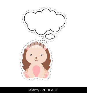Niedliche Cartoon Igel mit Sprechblase Aufkleber. Kawaii-Zeichen auf weißem Hintergrund. Cartoon sitzende Tier Postkarte Cliparts für Geburtstag Stock Vektor