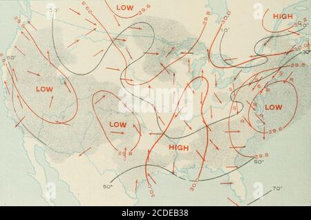 . Das Klima und das Wetter von Baltimore . Abb. 122. – der Golfsturm vom 20. Februar 1902. Die Stürme vom 1902. Februar folgten ausnahmslos dem Südpfad und überquerten den Horizont von Baltimore mit bemerkenswerter Regelungüber den Golf von Mexiko. Gelegentlich wird es eine Reihe von drei oder vier Stürmen in regelmäßigen Folge nach diesem Track auftreten. Das von Wolken und Regen begleitende Golfturm passiert in etwa zwei oder drei Tagen über agivenlokalität; darauf folgen vier oder fünfmal Schönwetter, bevor sich ein weiterer Sturm nähert. Während des Winters von 1901-02 dort Stockfoto