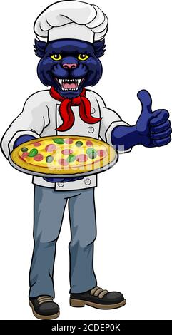 Panther Pizza Chef Cartoon Restaurant Maskottchen Stock Vektor