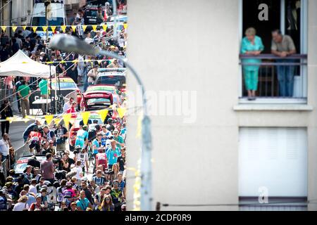 Juli 2016. Tour De France Etappe 4. Saumur nach Limoges. Chaos an der Ziellinie. Stockfoto