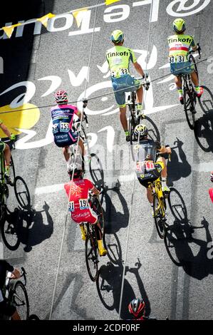 Juli 2016. Tour De France Etappe 4. Saumur nach Limoges. Daniel Navarro, Thomas Voeckler, Matteo Bono, Maciej Bodnar, Rafał Majka. Stockfoto