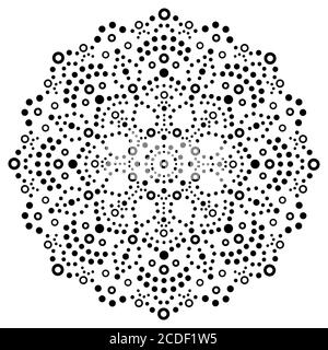 Dot Art Mandala Vektor-Design, Aborigines Punktmalerei Muster in schwarz auf weiß, australische Mosaikkunst Stock Vektor