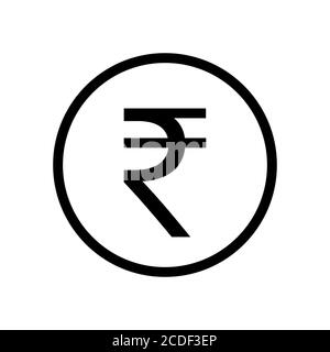 Indische Rupie Symbol Münze monochrome schwarz-weiß-Symbol. Aktuelles Währungssymbol. Stock Vektor