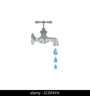 Wasserhahn mit einem Tropfen. Abbildung. Vektor Stock Vektor