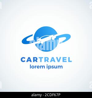 Auto Reisen abstrakte Vektor-Zeichen, Symbol oder Logo-Vorlage. Car Silhouette Fahren Rund Um Den Globus Symbol. Isoliert Stock Vektor