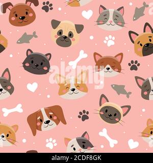 Niedliche Haustiere Muster, verschiedene Katzen und Hunde Stock Vektor