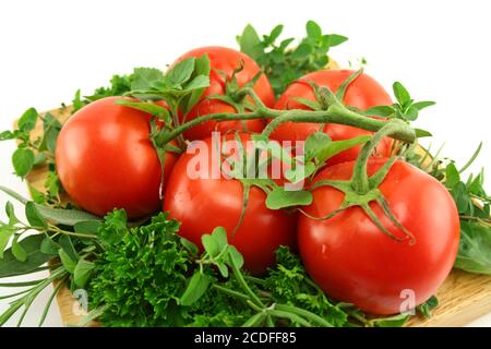 Tomaten auf EINEM Kräuterbett Stockfoto