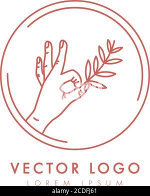 Vektor Hand Pflanze Logo Marke auf weißem Hintergrund Stock Vektor
