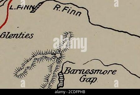 . Autobahnen und Nebenstraßen in Donegal und Antrim; . Ml )NDONDFRRY. Vhvtow7i/Zzn &lt;J3allymon^yZvsazioarelhs^ azrlfecvcl O •y Manvrlfamiltorv *» L MACNEAInSLIGO s / FTL.MA CNEM . GILL yCollooney Stockfoto