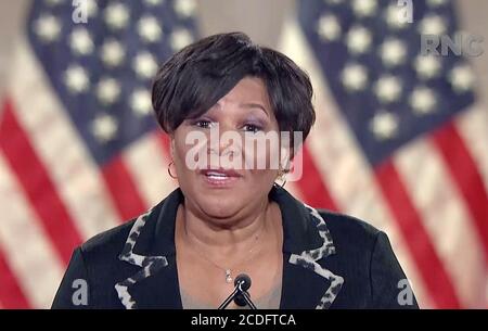 In diesem Bild aus dem Video-Feed der Republikanischen Nationalversammlung macht Alice Johnson am vierten und letzten Tag der Konvention am Donnerstag, dem 27. August 2020, Bemerkungen.Quelle: Republikanische Nationalversammlung über CNP /MediaPunch Stockfoto