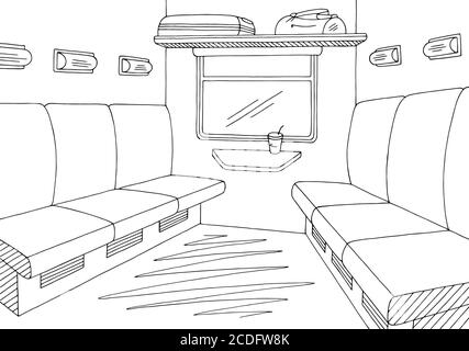 Zug Innengrafik schwarz weiß Skizze Illustration Vektor Stock Vektor