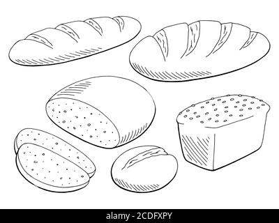 Brot Set Grafik schwarz weiß isoliert Lebensmittel Skizze Illustration Vektor Stock Vektor