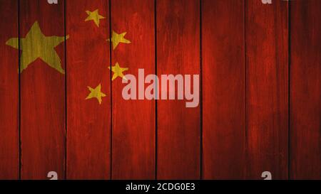 Die Nationalflagge Chinas. Holzbretter. Roter Hintergrund Stockfoto