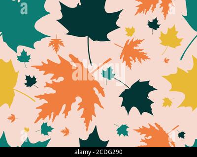 Herbst Blätter nahtloses Muster. Fallende Blätter, Blattfall. Eiche und Ahorn. Hintergrund für Geschenkpapier, Druck, Stoff und Druck. Vektorgrafiken Stock Vektor