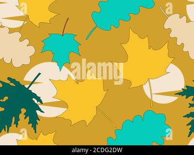 Herbst Blätter nahtloses Muster. Fallende Blätter, Blattfall. Eiche und Ahorn. Hintergrund für Geschenkpapier, Druck, Stoff und Druck. Vektorgrafiken Stock Vektor