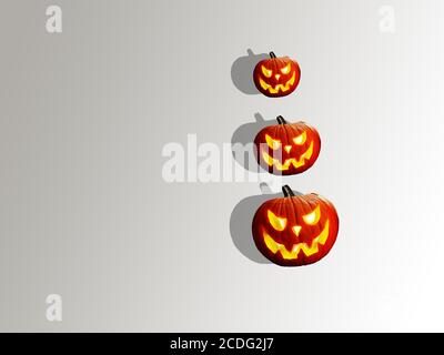 Frisch geschnitzte Jack-o-Lantern Kürbis isoliert auf Weiß, halloween Feier Konzept 3d Visualisierung Stockfoto