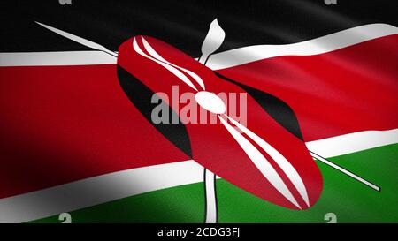 Flagge Kenias. Realistische wehende Flagge 3D Rendering Illustration mit sehr detaillierten Stoff Textur. Stockfoto
