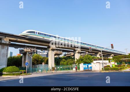 Shanghai, China - 27. September 2019: Shanghai Transrapid Magnetschwebebahn Bahnhof Verkehr in China. Stockfoto