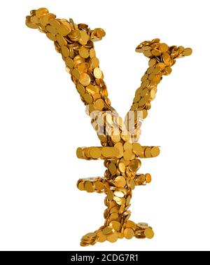 Yen-Symbol mit Münzen montiert Stockfoto