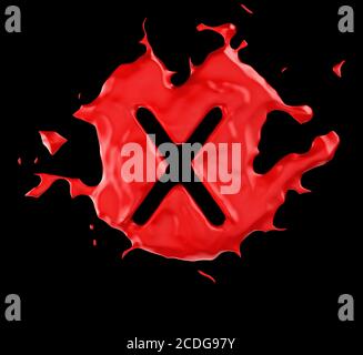 Roter Blob X-Buchstabe auf schwarzem Hintergrund Stockfoto