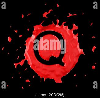 Roter Blob Q Buchstabe über schwarzem Hintergrund Stockfoto