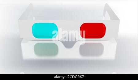3D-Brille auf metallischer Oberfläche Stockfoto