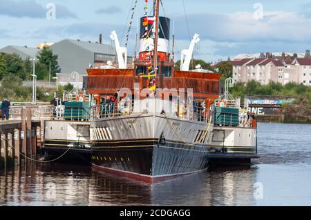 Glasgow, Schottland, Großbritannien. August 2020. Der Waverley, der letzte Seedampfer der Welt, bereitet sich darauf vor, die Segel zu setzen, wenn er wieder in Betrieb geht. Kredit: Skully/Alamy Live Nachrichten Stockfoto