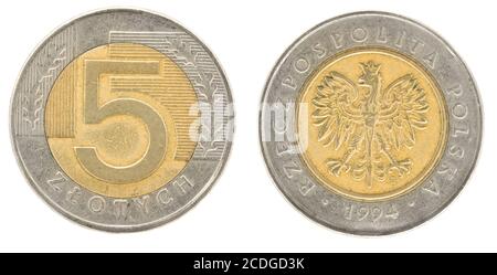 5 Zloty - das Geld Polens Stockfoto