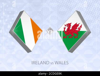 Irland gegen Wales, Liga B, Gruppe 4. Europäische Fußball-Wettbewerb auf blauem Fußball Hintergrund. Stock Vektor