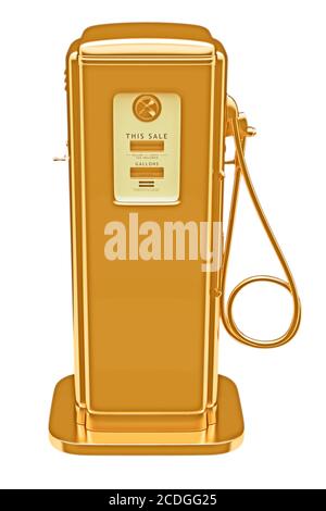 Wertvoller Brennstoff: golden Gaspumpe isoliert Stockfoto