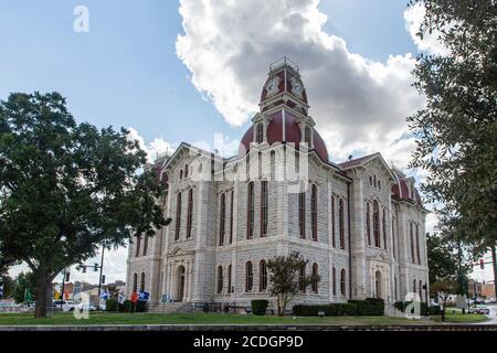 Dieses historische Parker County Gerichtsgebäude aus dem Jahr 1885 in Weatherford, Texas Stockfoto