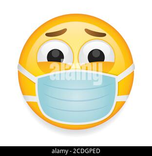 Hochwertiges Emoticon auf weißem Hintergrund. Emoticon mit medizinischer Maske.Maske Emoji Vektor Illustration. Corona emoji.Virus emoticon.Maske emoticon. Stock Vektor