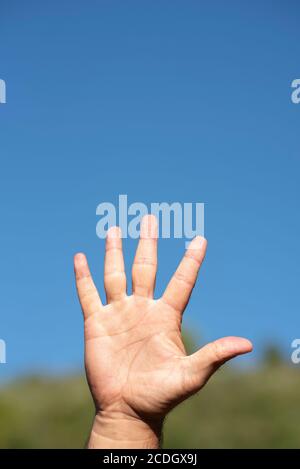 Hand mit stop Geste Stockfoto