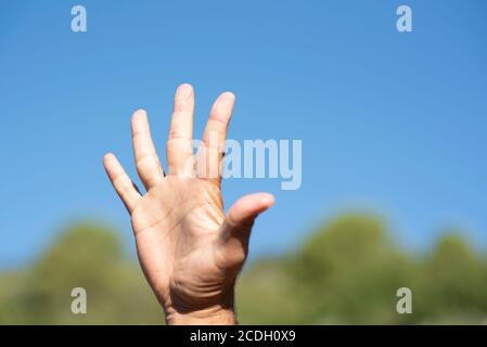 Hand mit stop Geste Stockfoto