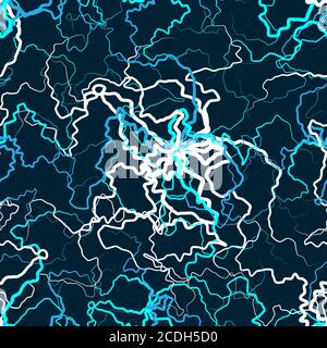 Electric Lightning nahtloses Muster auf blauer, psychedelischer abstrakter Textur Stock Vektor