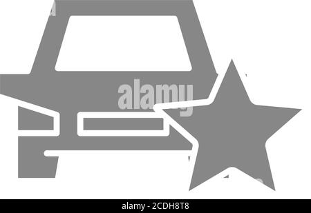 Fahrzeugbewertung, Auto mit grauem Sternsymbol. Transport Service Bewertung, zu Favoriten hinzufügen, Taxi-Feedback-Symbol Stock Vektor